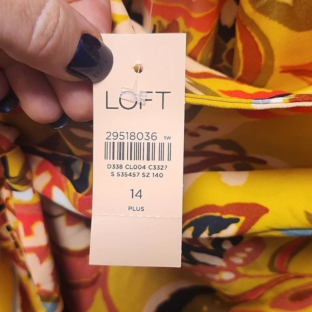 NWT Loft Plus Mustard Yellow Floral Paisley Print Belted Skirt 14Plus
